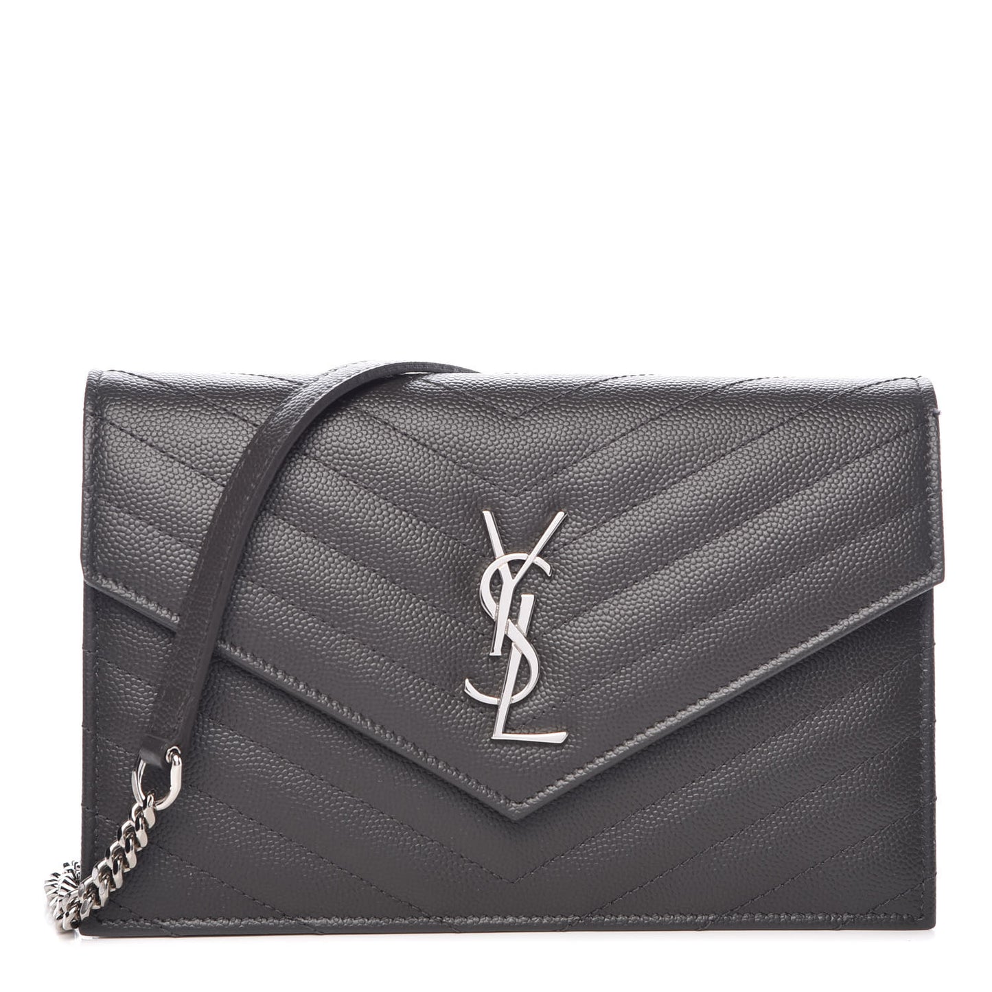 Grain De Poudre Matelasse Chevron Monogram Envelope Chain Wallet Coal