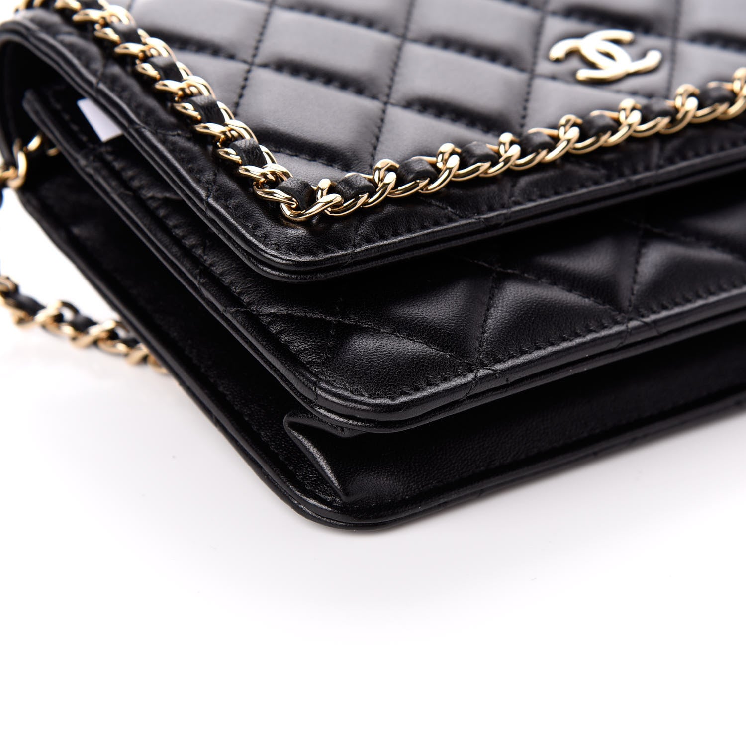 Chanel Lambskin Quilted Chain Around Wallet On Chain WOC Black 10 of 11
