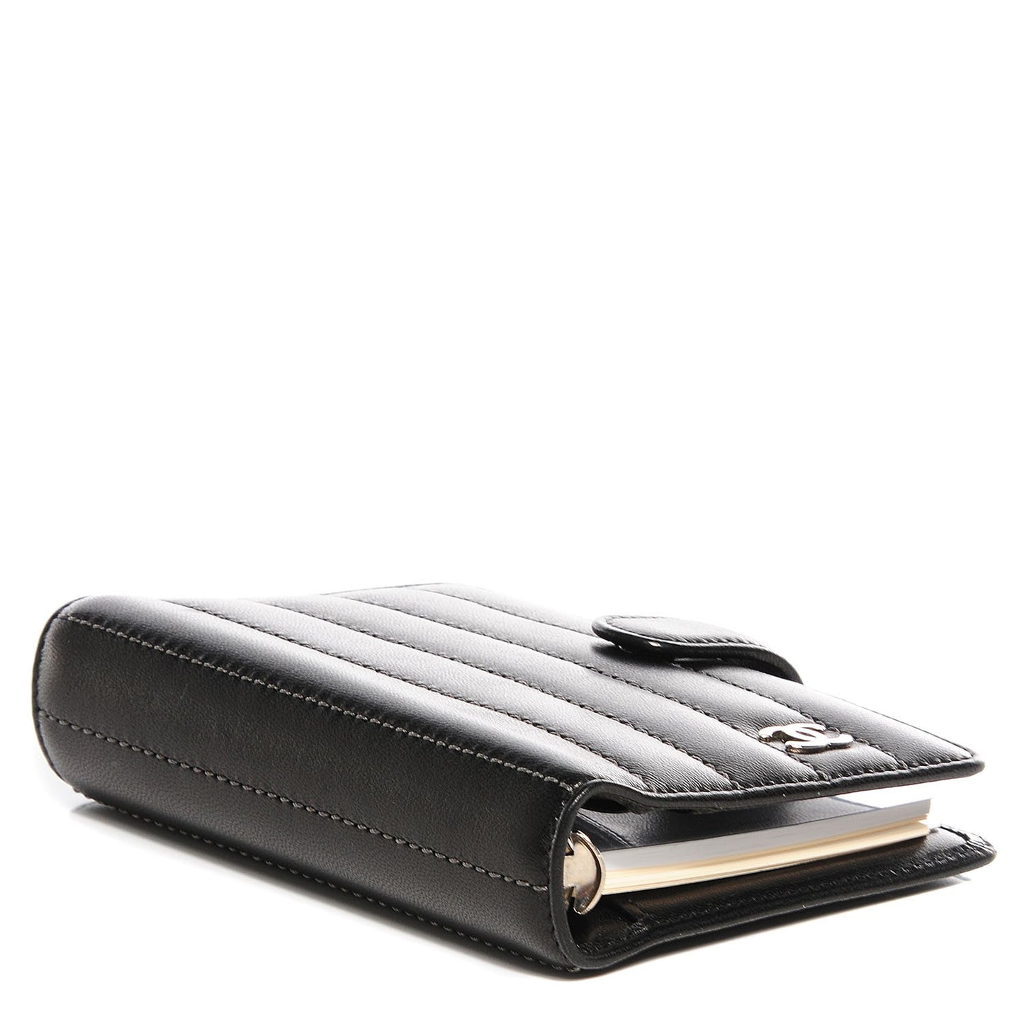 Lambskin Vertical Quilt Mademoiselle Small Ring Agenda Planner Black