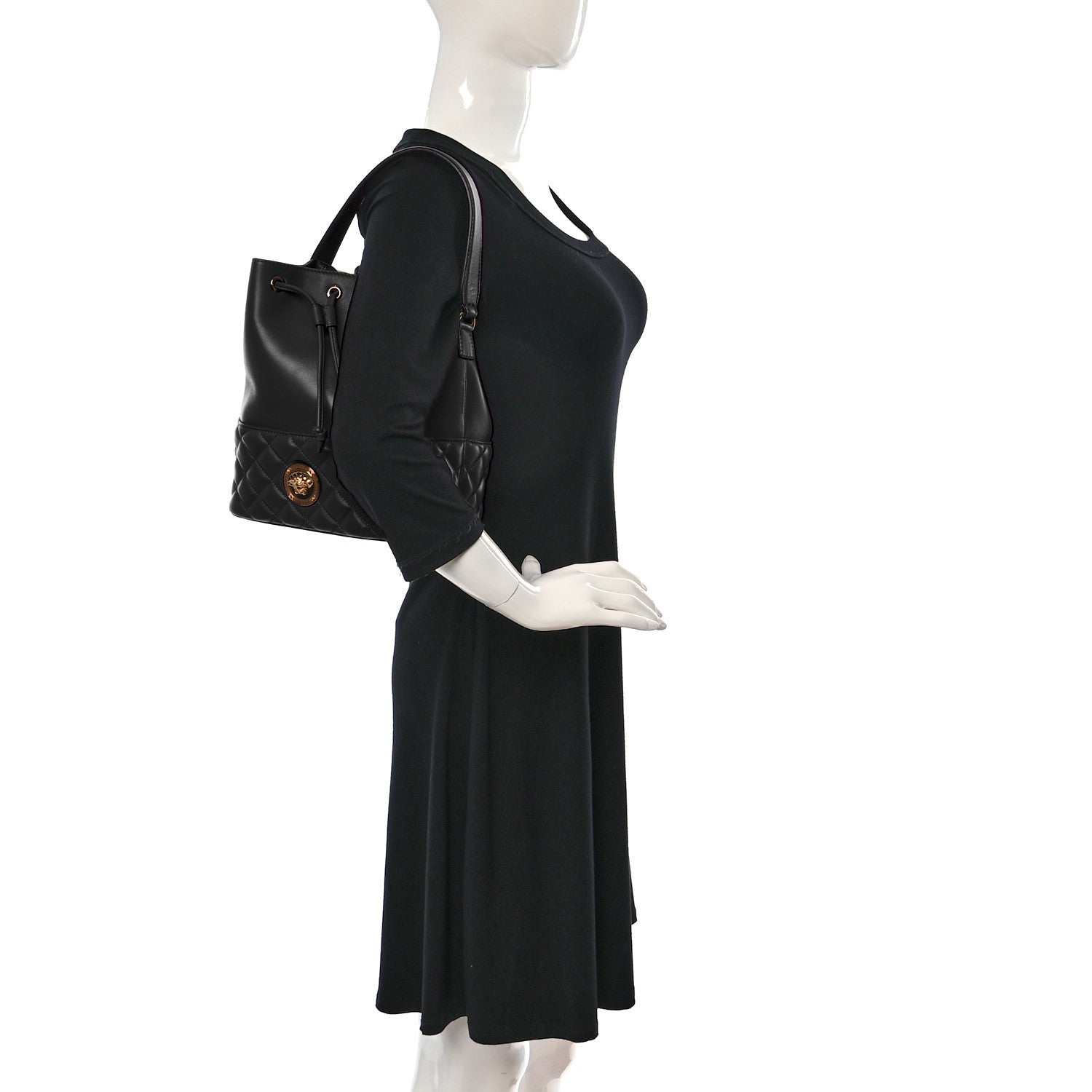 Versace Nappa Quilted Medusa Top Handle Bucket Bag Black 2 of 8