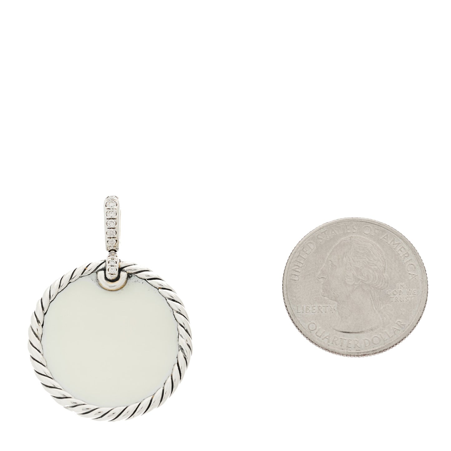 Sterling Silver Diamond Onyx Mother of Pearl 27mm Elements Disc Pendant
