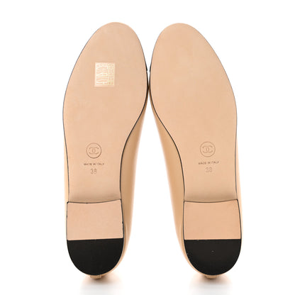 Chanel Lambskin Cap Toe CC Ballerina Flats 38 Beige Black 5 of 9