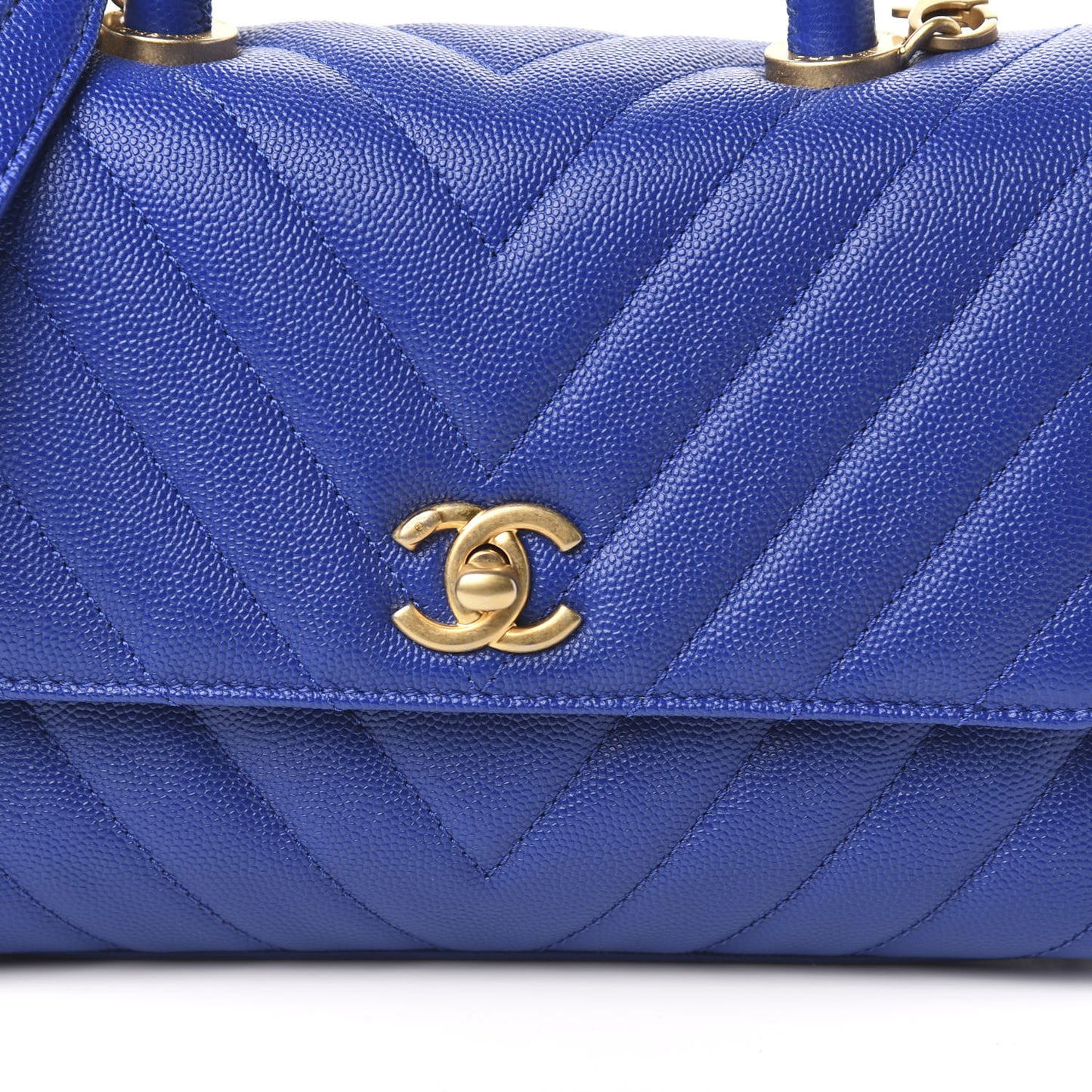 Caviar Chevron Quilted Mini Coco Handle Flap Blue