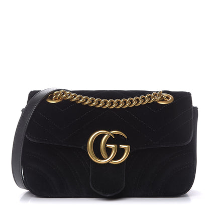 Gucci Velvet Matelasse Mini GG Marmont Shoulder Bag Black 1 of 12