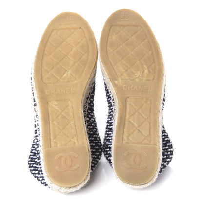 Chanel Tweed Grosgrain CC Espadrilles 36 Black Navy White 6 of 11