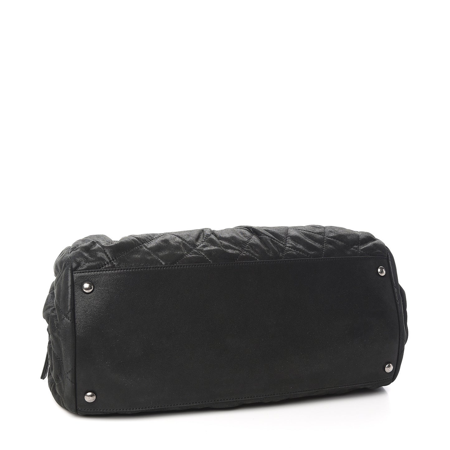 Iridescent Calfskin Chic Quilt Bowling Bag Black