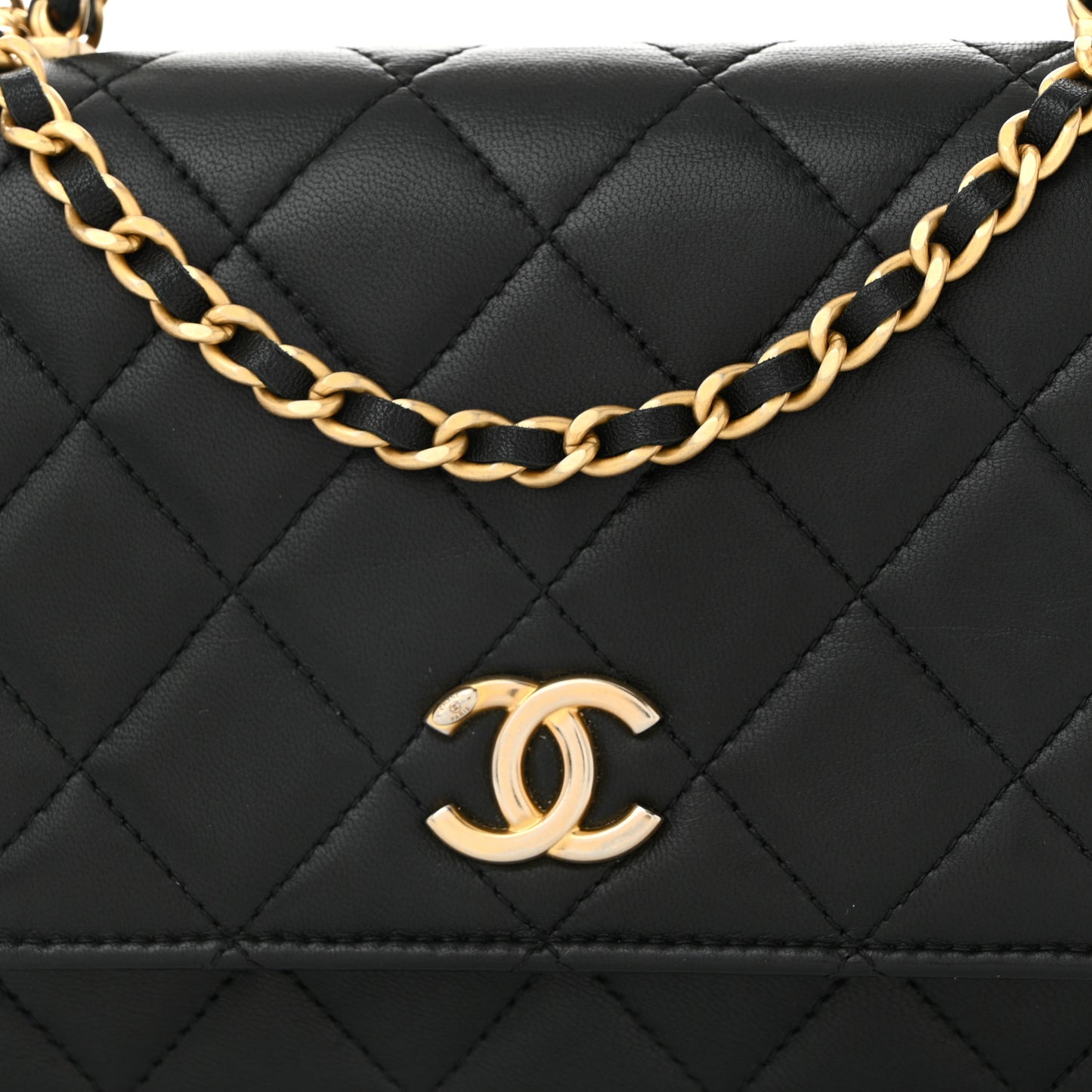 Lambskin Quilted Pick Me Up Wallet On Chain WOC Black