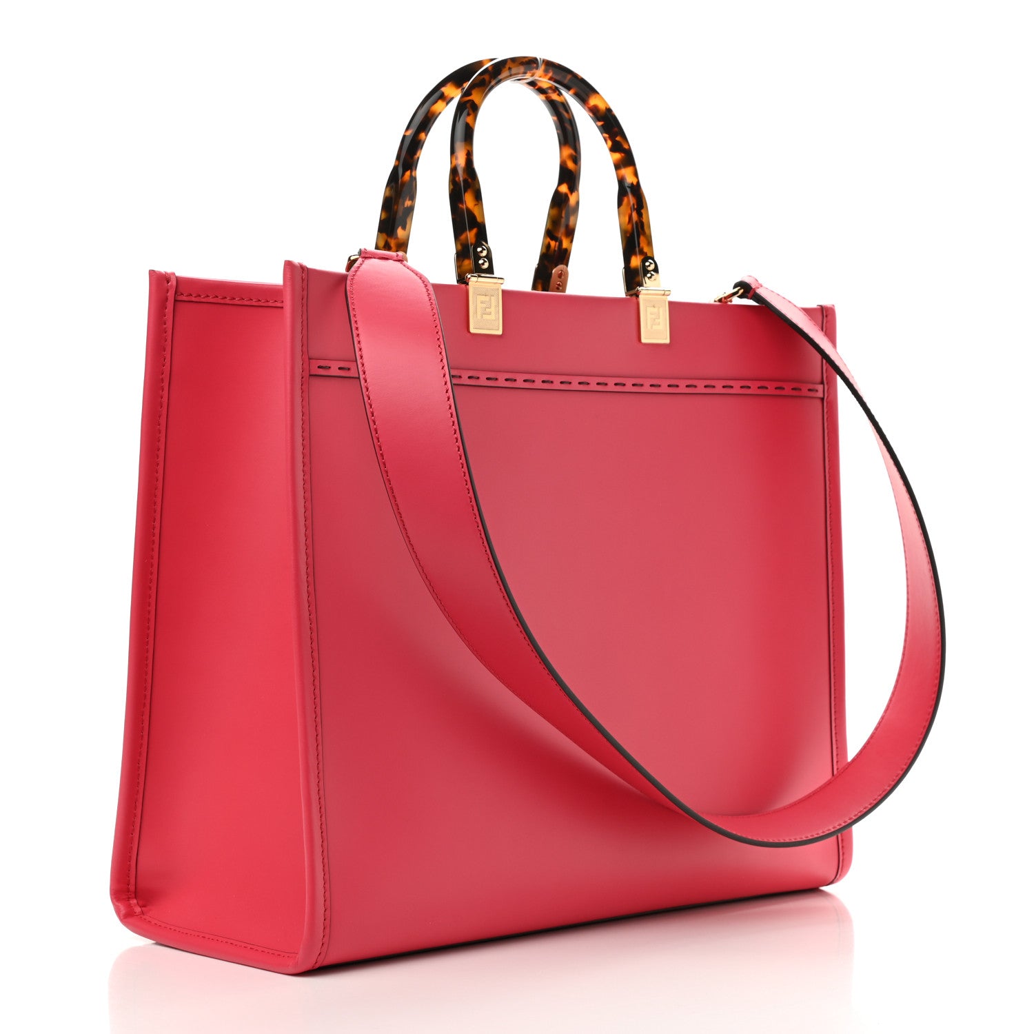Fendi Vitello King Plexiglass Logo Embossed Medium Fendi Sunshine Shopper Tote Lampone 3 of 10