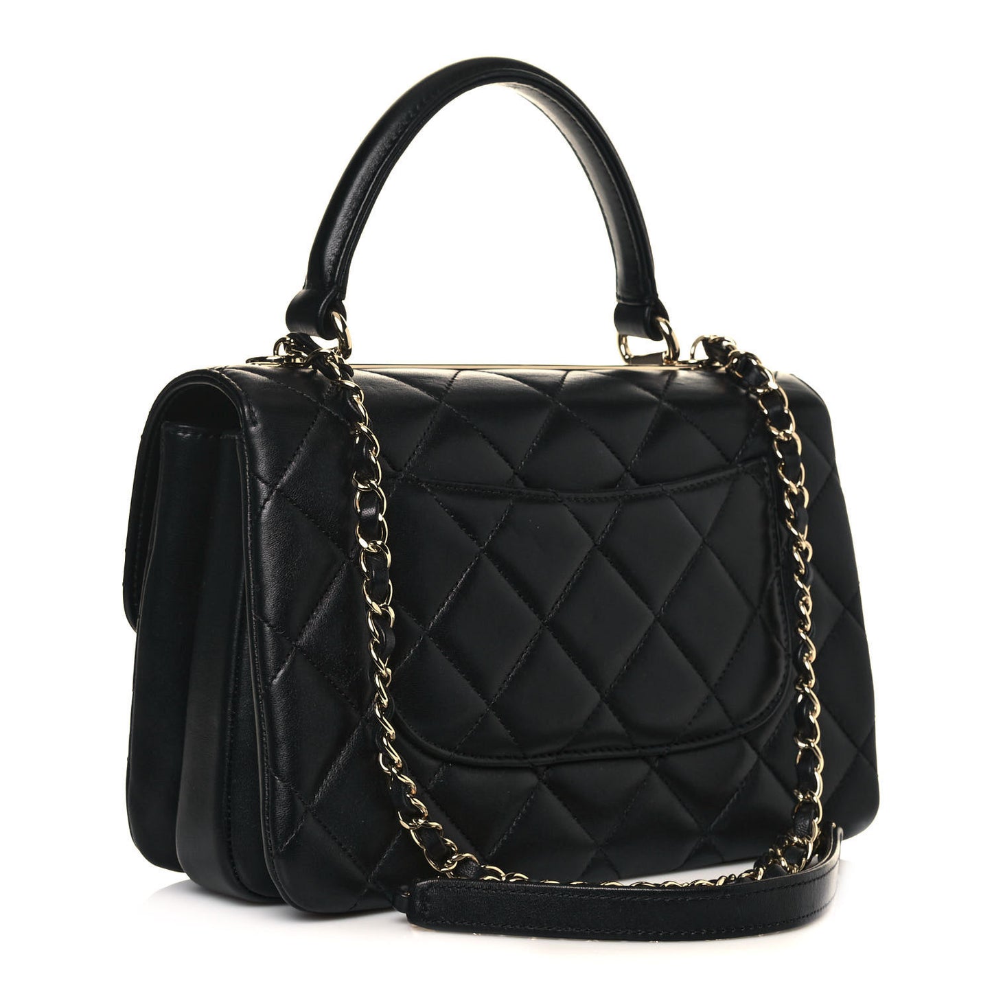Lambskin Quilted Small Trendy CC Dual Handle Flap Bag Black