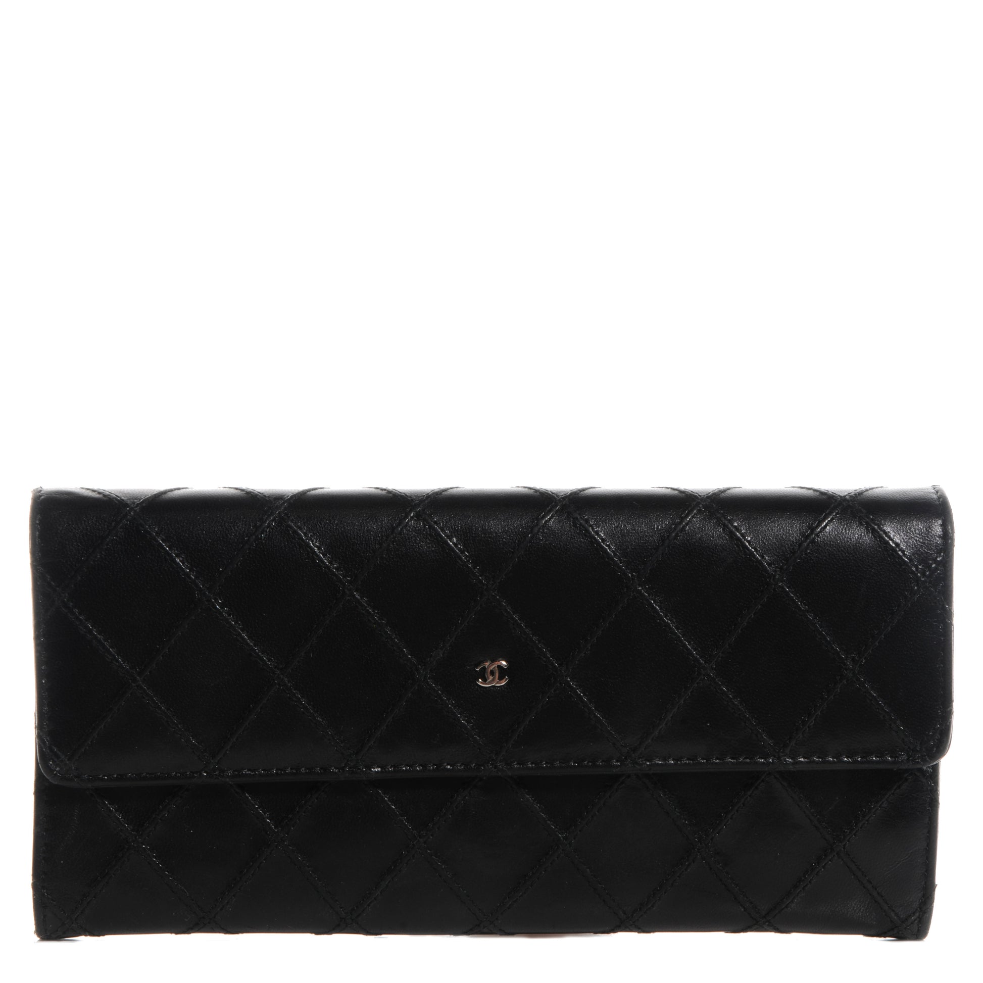 Chanel Lambskin Diamond Stitched Long Flap Wallet Black 1 of 9