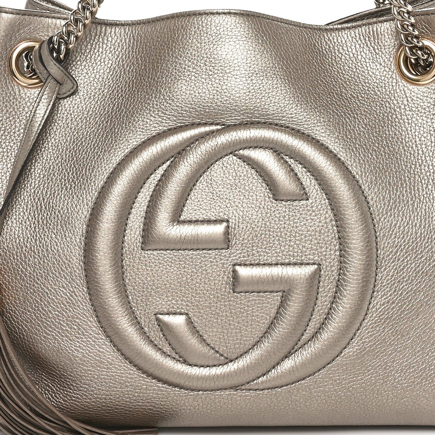 Metallic Pebbled Calfskin Medium Soho Chain Shoulder Bag Golden Beige