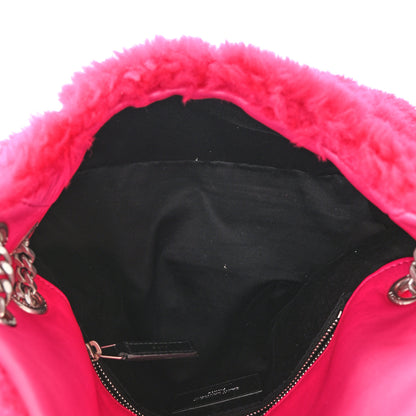Saint Laurent Merino Shearling Lambskin Quilted Small Loulou Puffer Monogram Chain Satchel Fuchsia 5 of 11