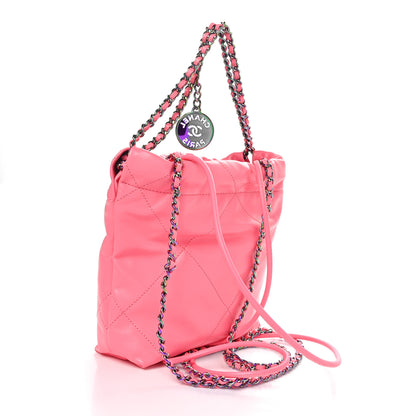 Chanel Shiny Calfskin Quilted Rainbow Metal Mini Chanel 22 Coral Pink 3 of 10