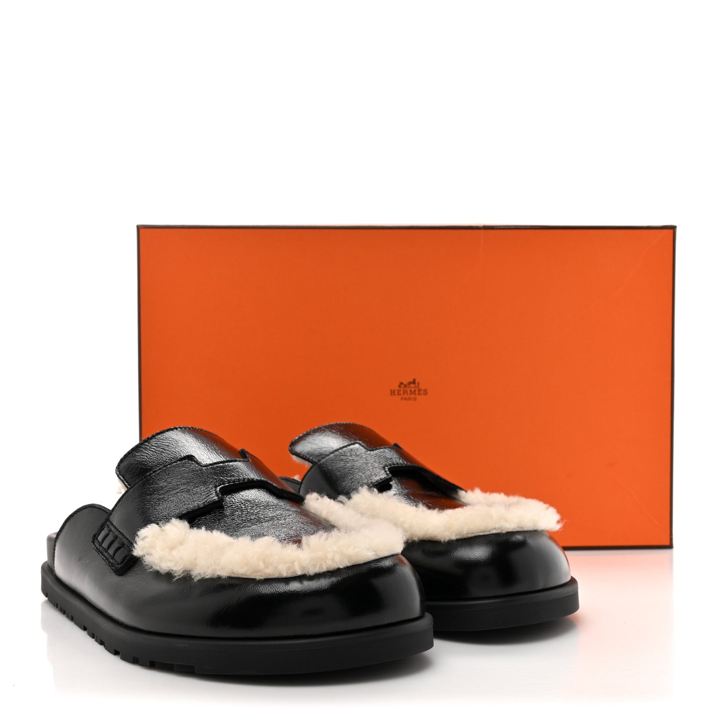 Glazed Nappa Shearling Shearling Go Mules 38.5 Black Ecru