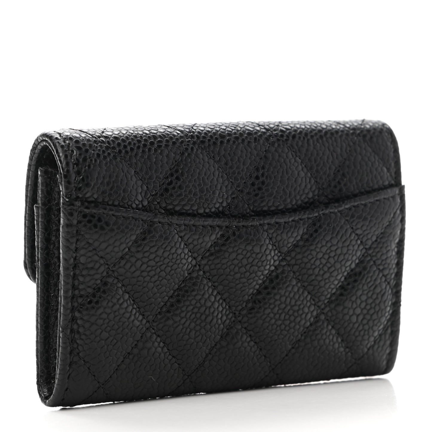 Caviar Quilted Flap Card Holder Wallet Black