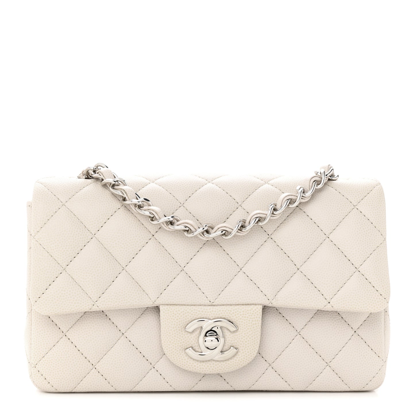 Caviar Quilted Mini Rectangular Flap Ivory