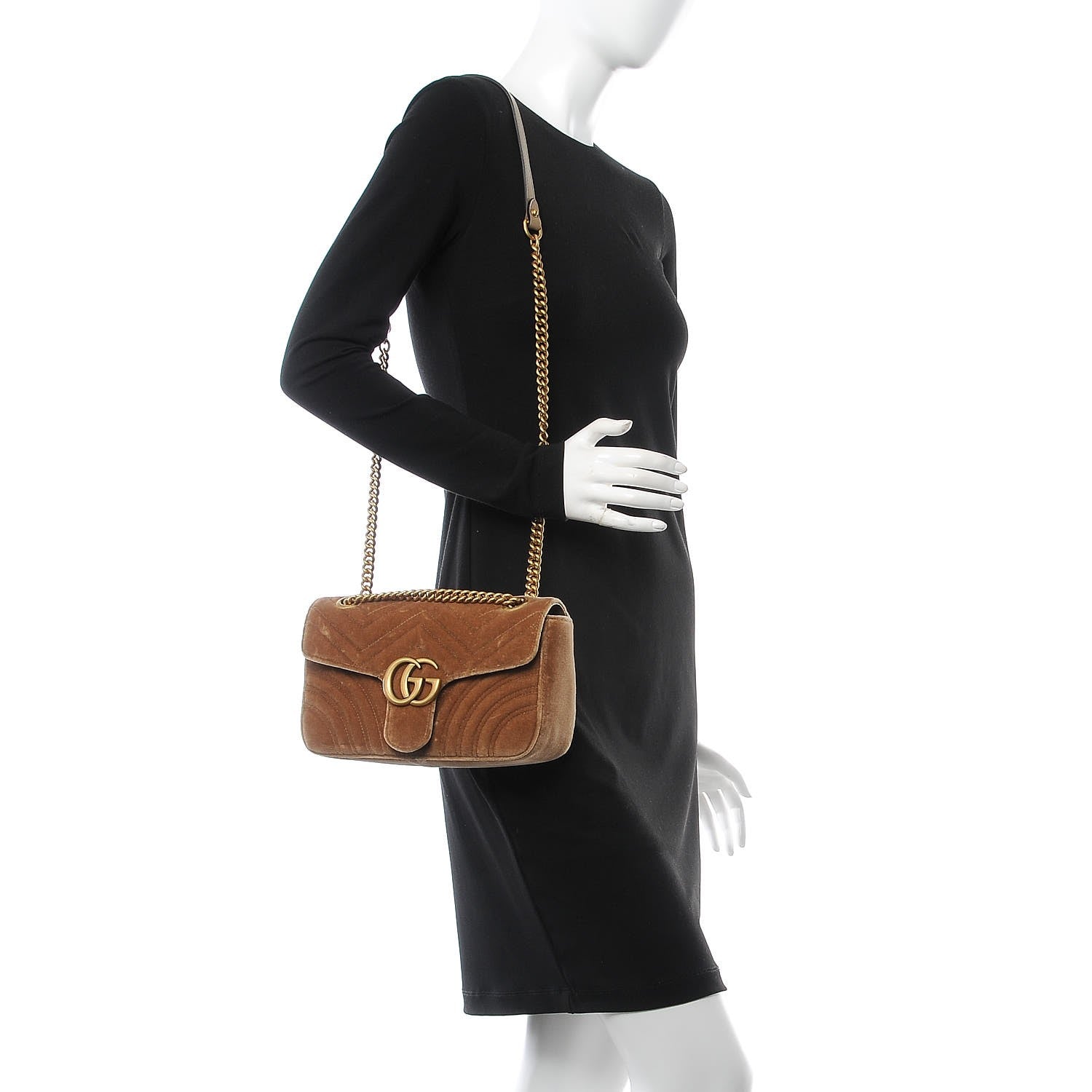 Gucci Velvet Matelasse Small GG Marmont Shoulder Bag Taupe 2 of 8