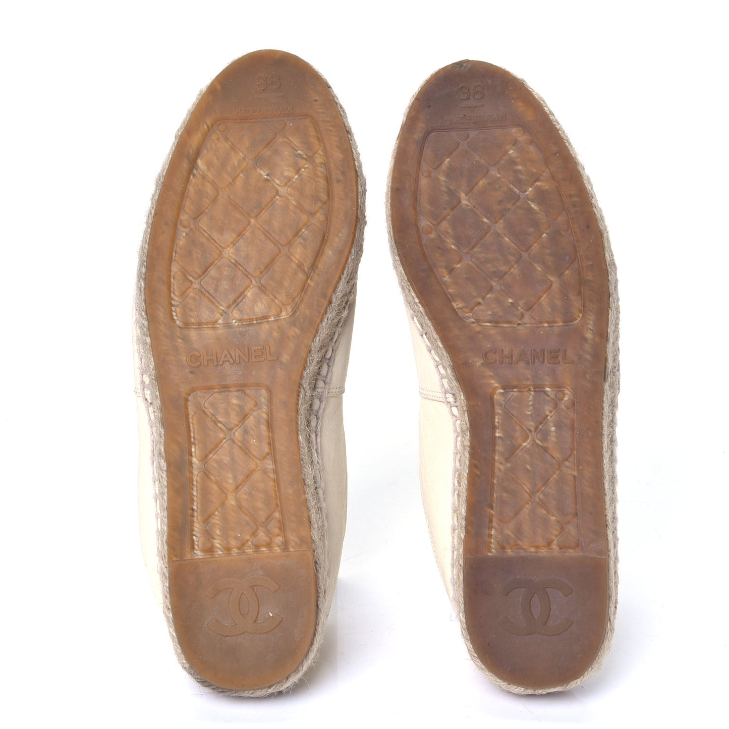 Lambskin CC Camellia Stud Espadrilles 38 Beige Black