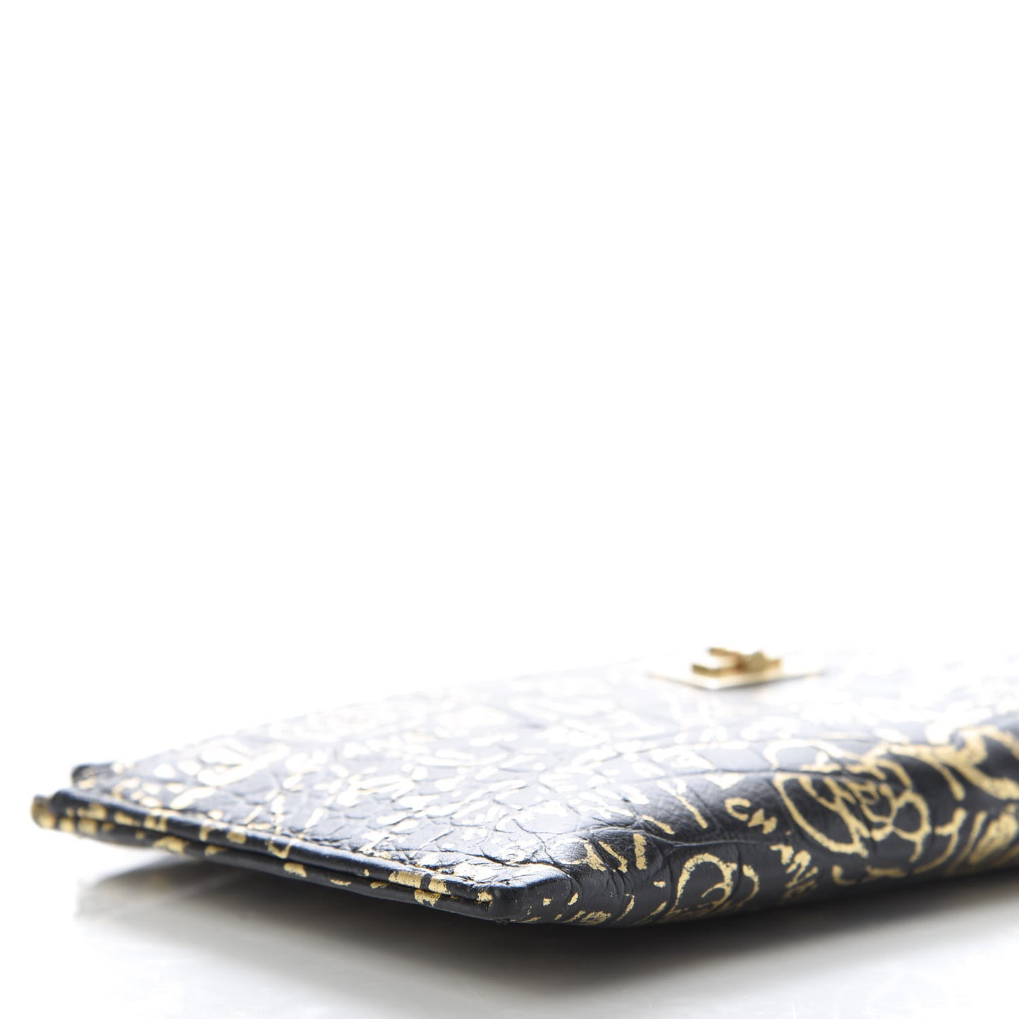 Calfskin Crocodile Embossed Graffiti 2.55 Cocodile Reissue Zip Pouch Black Gold