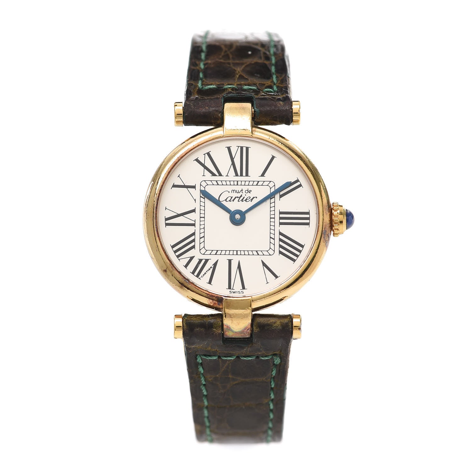 Cartier Sterling Silver Vermeil Alligator Must De Cartier Quartz Watch Brown 1 of 5