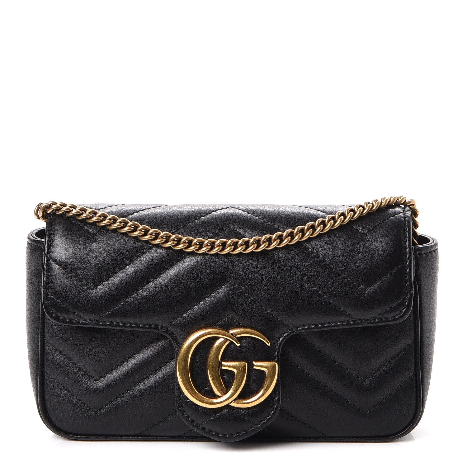 Gucci Calfskin Matelasse Super Mini GG Marmont Shoulder Bag Black 1 of 9