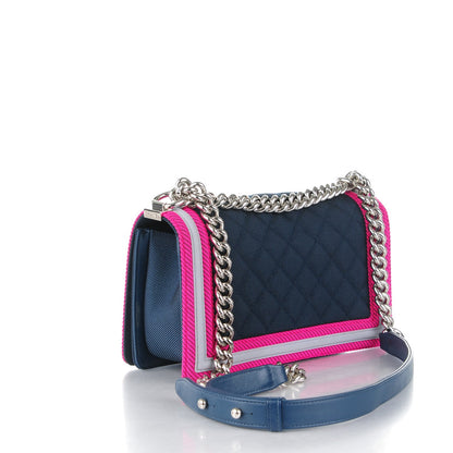 Chanel Canvas Quilted Medium Fluo Boy Flap Dark Navy Fuchsia Grey 3 of 8
