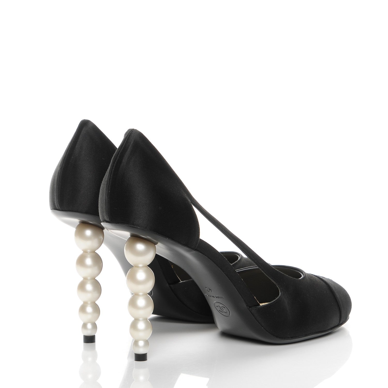 Chanel Satin Grosgrain Cap Toe Pearl Pumps 42 Black 4 of 10