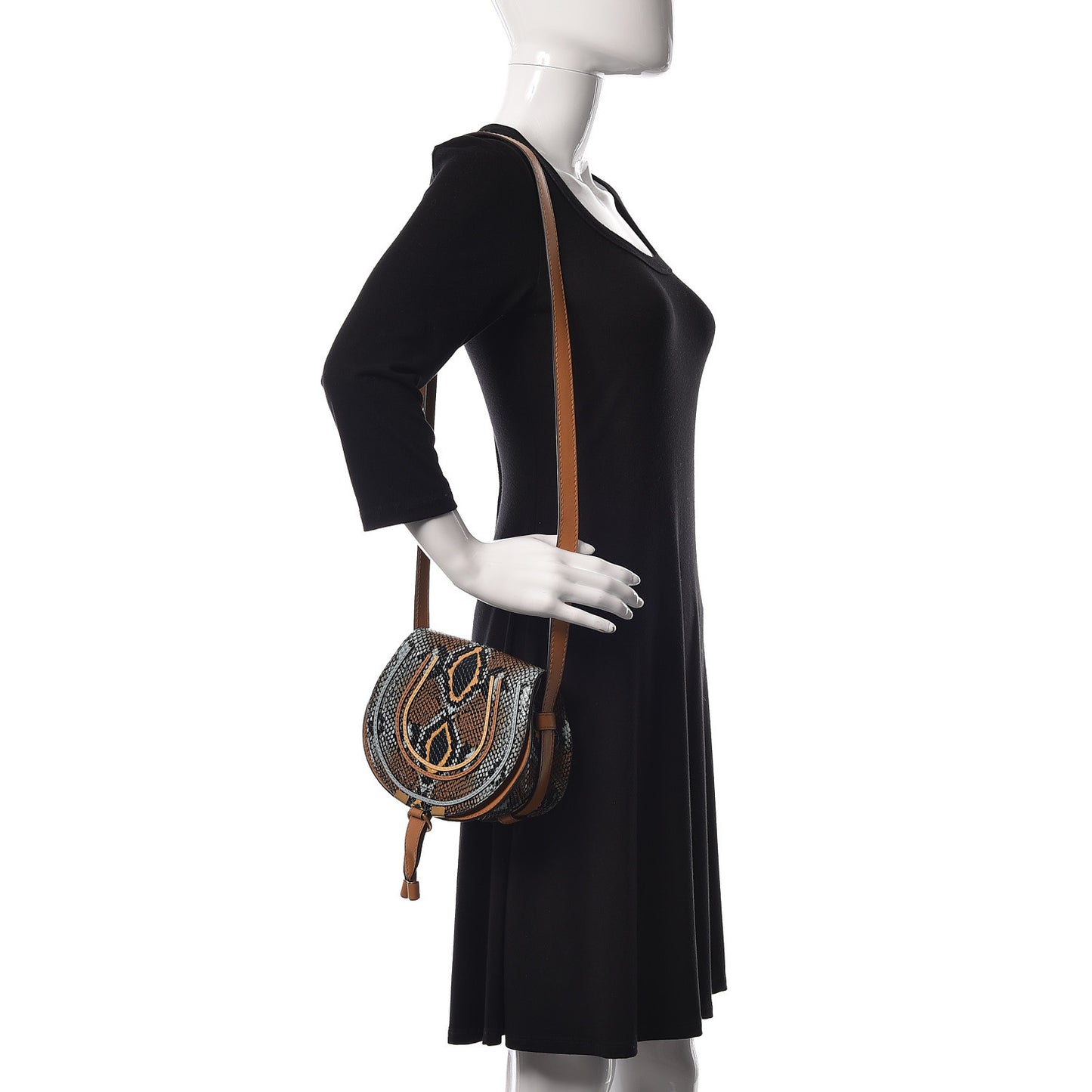 Python Calfskin Embossed Mini Marcie Round Crossbody Bag Multicolor
