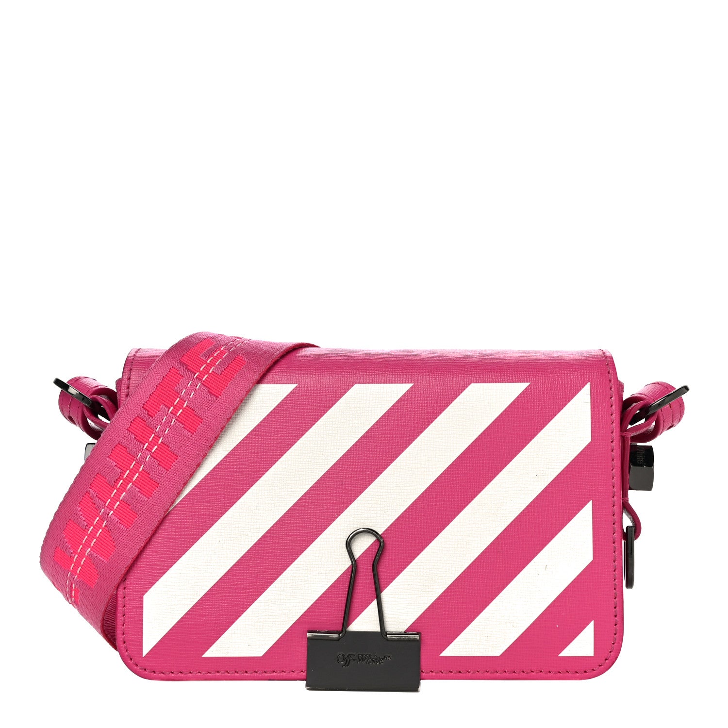 Off-White Saffiano Striped Mini Diag Binder Clip Bag Pink White 1 of 20