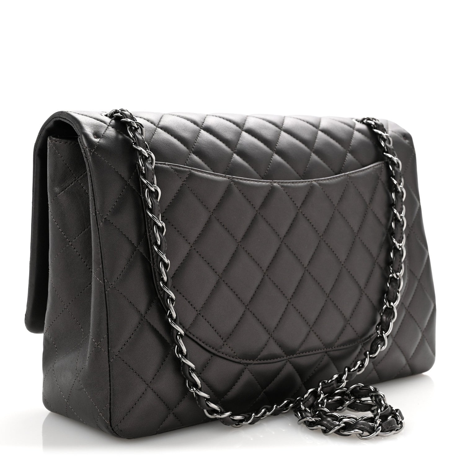 Chanel Metallic Lambskin Quilted Maxi Single Flap Dark Grey 3 of 13