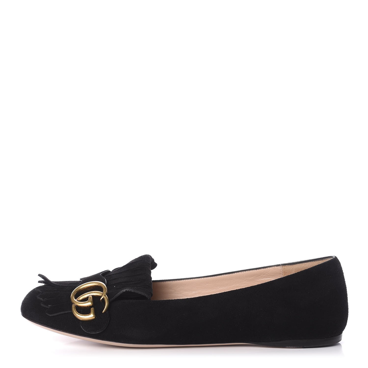 Gucci Suede GG Marmont Fringe Flats 39 Black 1 of 8