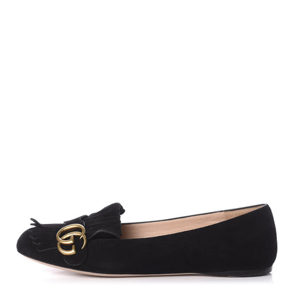 Gucci Suede GG Marmont Fringe Flats 39 Black 1 of 8