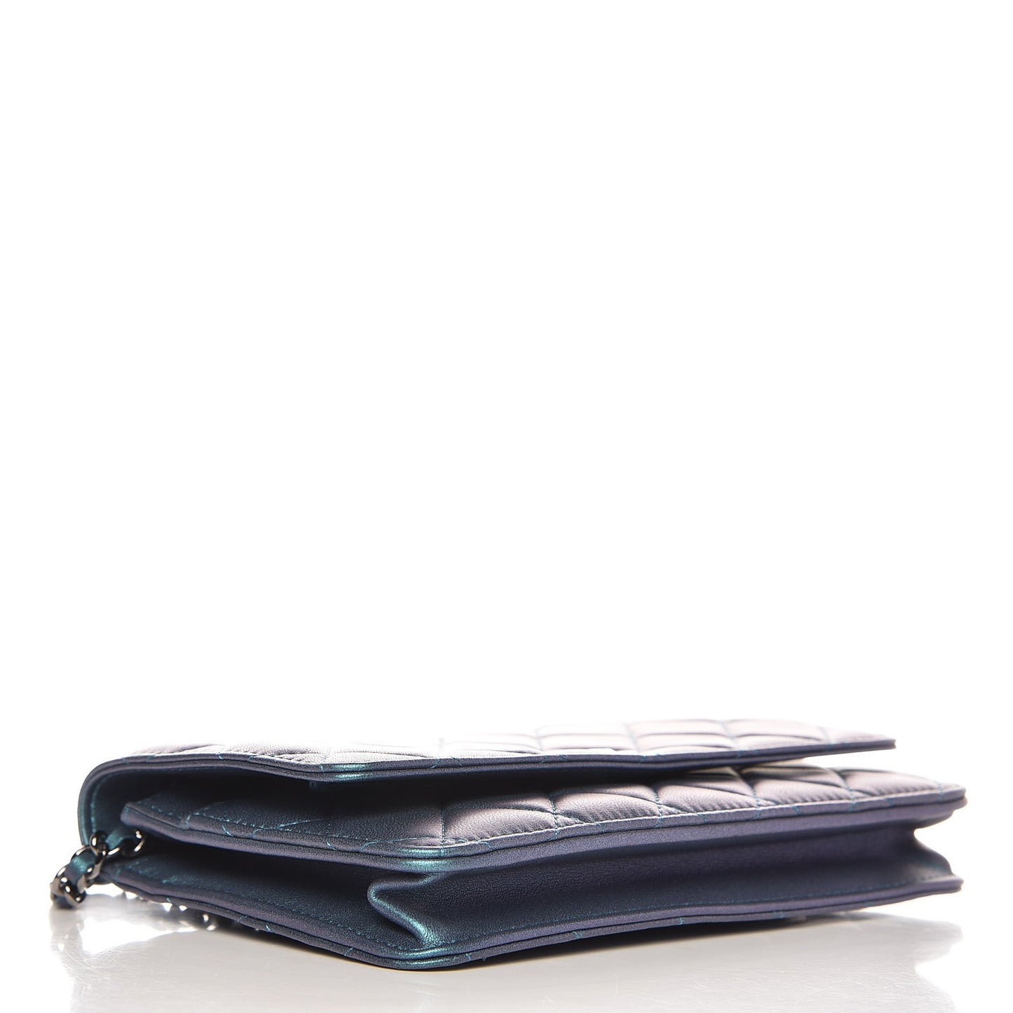 Iridescent Lambskin Quilted Wallet On Chain WOC Turquoise