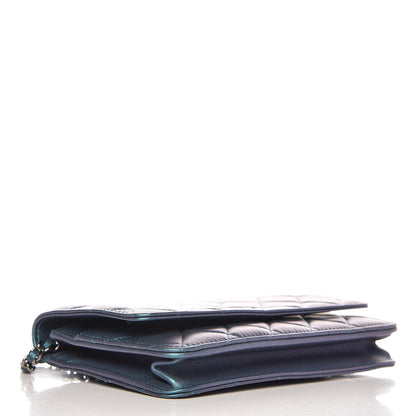 Chanel Iridescent Lambskin Quilted Wallet On Chain WOC Turquoise 4 of 9