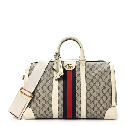 Gucci GG Supreme Monogram Textured Dollar Calfskin Web Medium Ophidia Duffle Bag Beige Ebony Mystic White 1 of 11