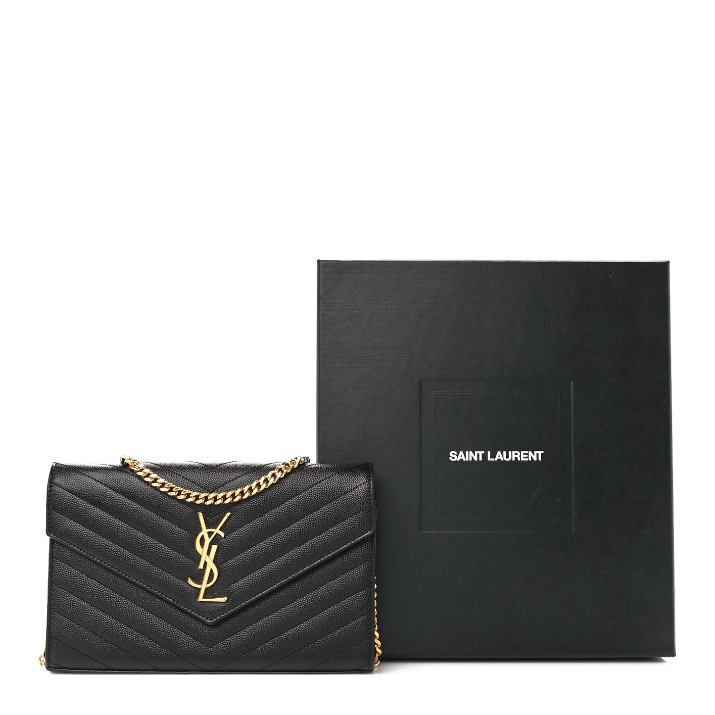 Grain De Poudre Matelasse Chevron Monogram Chain Wallet Black