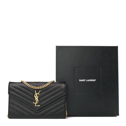 Saint Laurent Grain De Poudre Matelasse Chevron Monogram Chain Wallet Black 10 of 10