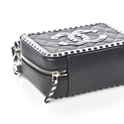 Chanel Caviar Quilted Striped Filigree Vanity Clutch With Chain Black White 7 of 9