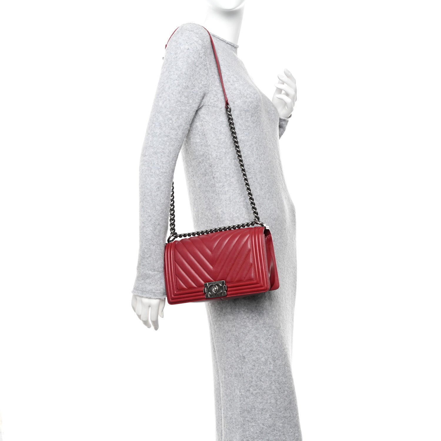 Chanel Calfskin Chevron Quilted Medium Boy Flap Dark Red 2 of 14