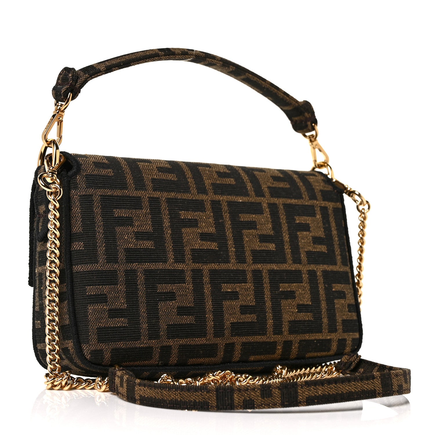 Fendi Fabric Jacquard FF 1974 Mini Baguette Tobacco Moro Black 3 of 8