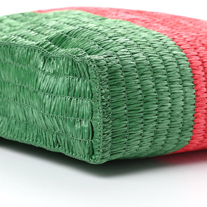Gucci Raffia Linen Web Cestino Tote Bag Red Green 9 of 10