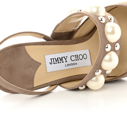 Jimmy Choo Suede Pearl Embellished Breslin Slingback Pumps 35.5 Grey 7 of 8