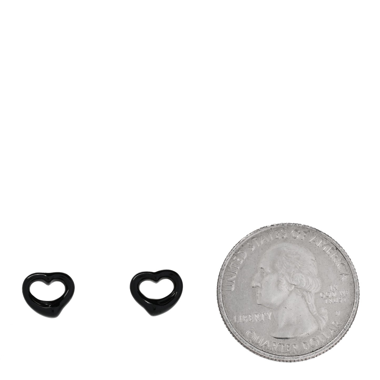 Sterling Silver Black Jade Elsa Peretti 9mm Open Heart Earrings
