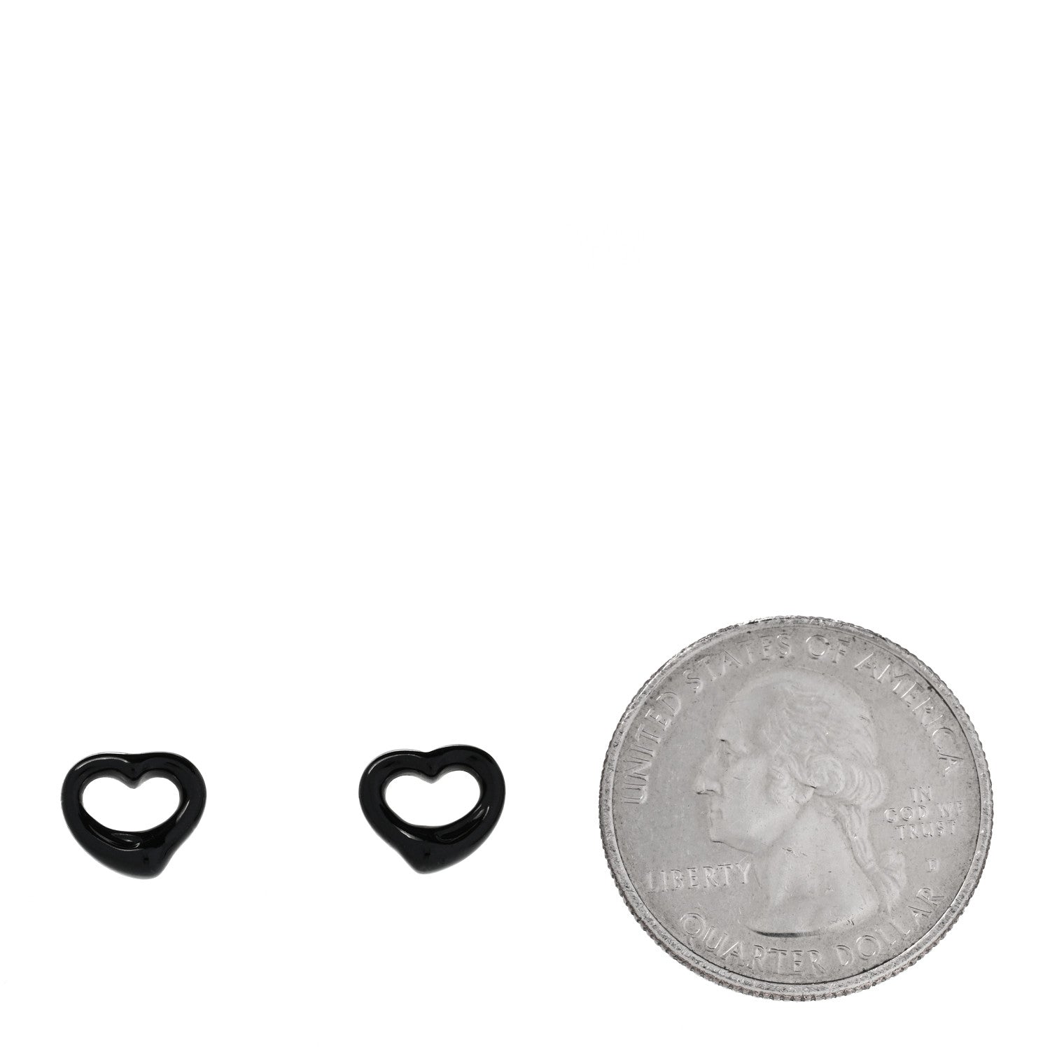 Tiffany Sterling Silver Black Jade Elsa Peretti 9mm Open Heart Earrings 2 of 5