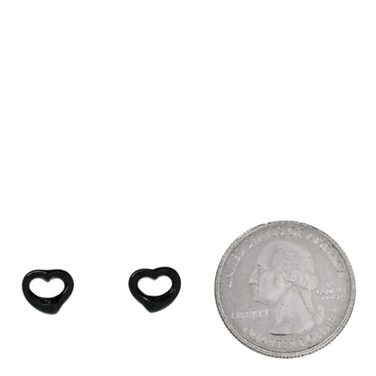 Tiffany Sterling Silver Black Jade Elsa Peretti 9mm Open Heart Earrings 2 of 5