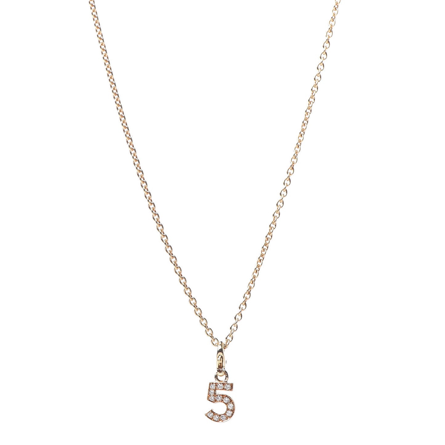 18K Yellow Gold Diamond No.5 Charm Necklace