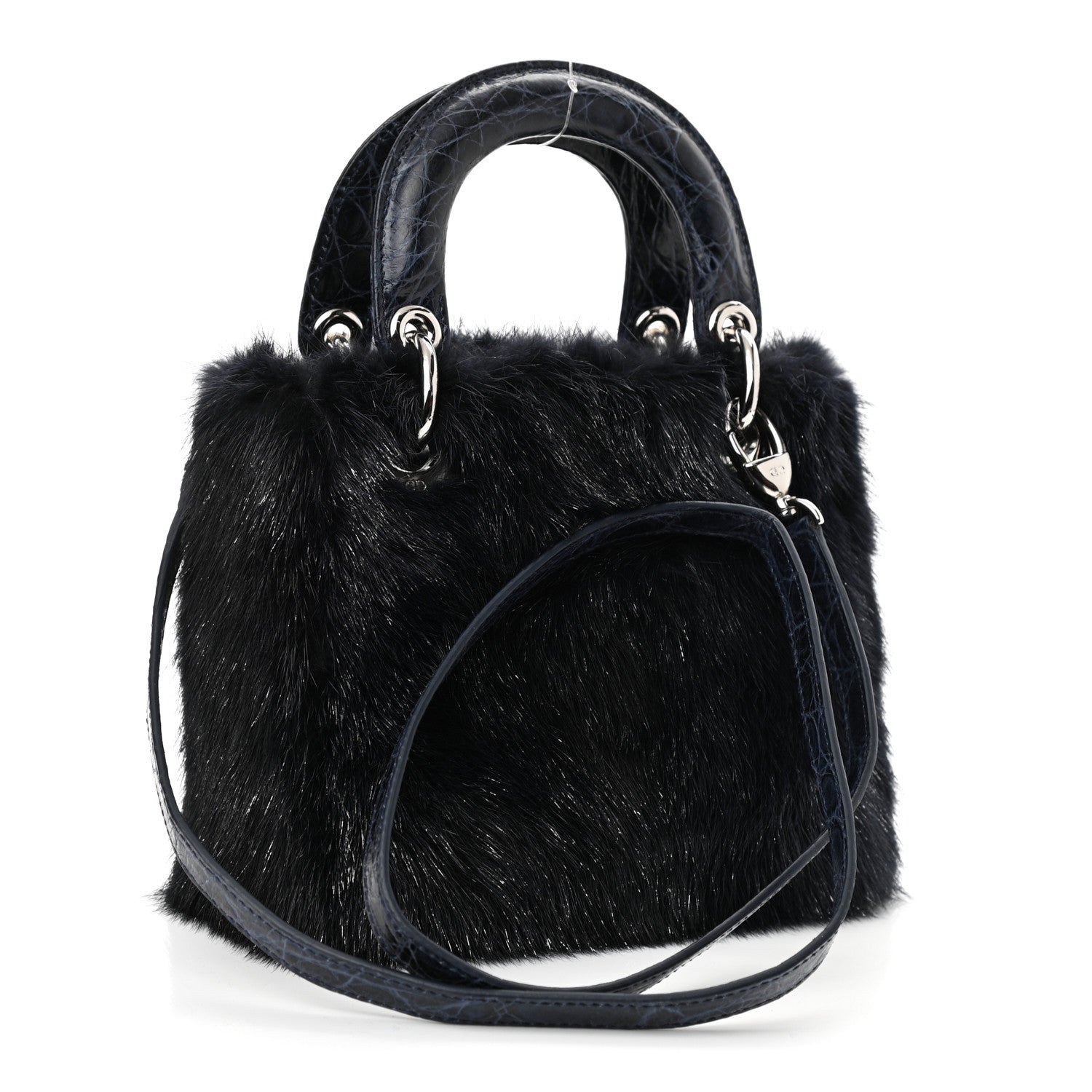 Christian Dior Mink Fur Crocodile Mini Lady Dior Navy Blue 1148510