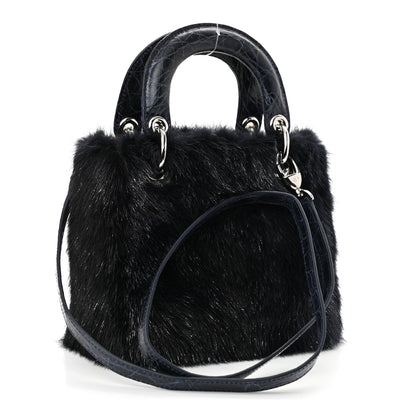 Christian Dior Mink Fur Crocodile Mini Lady Dior Navy Blue 3 of 9