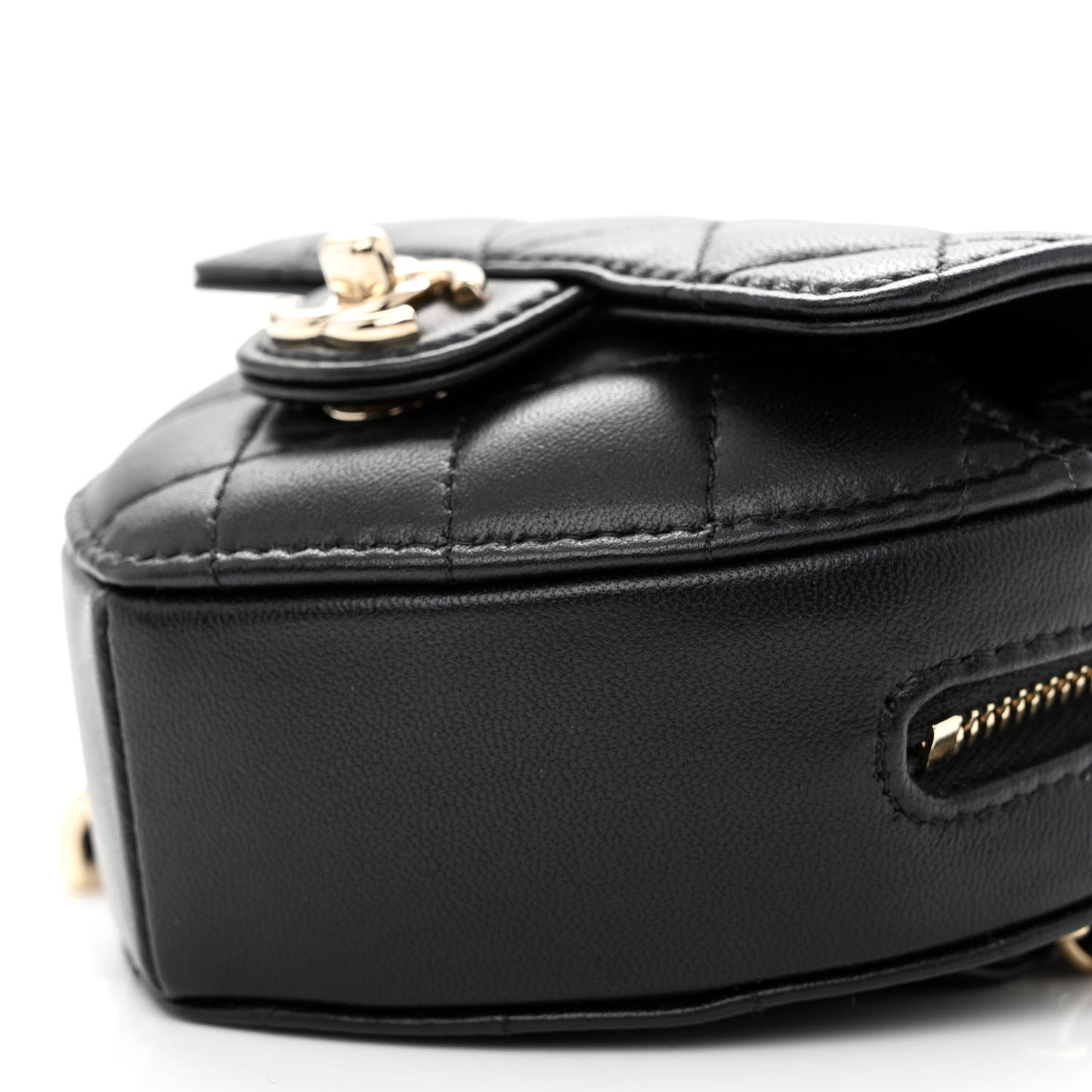 Lambskin Quilted CC In Love Heart Waist Belt Bag With Chain Black