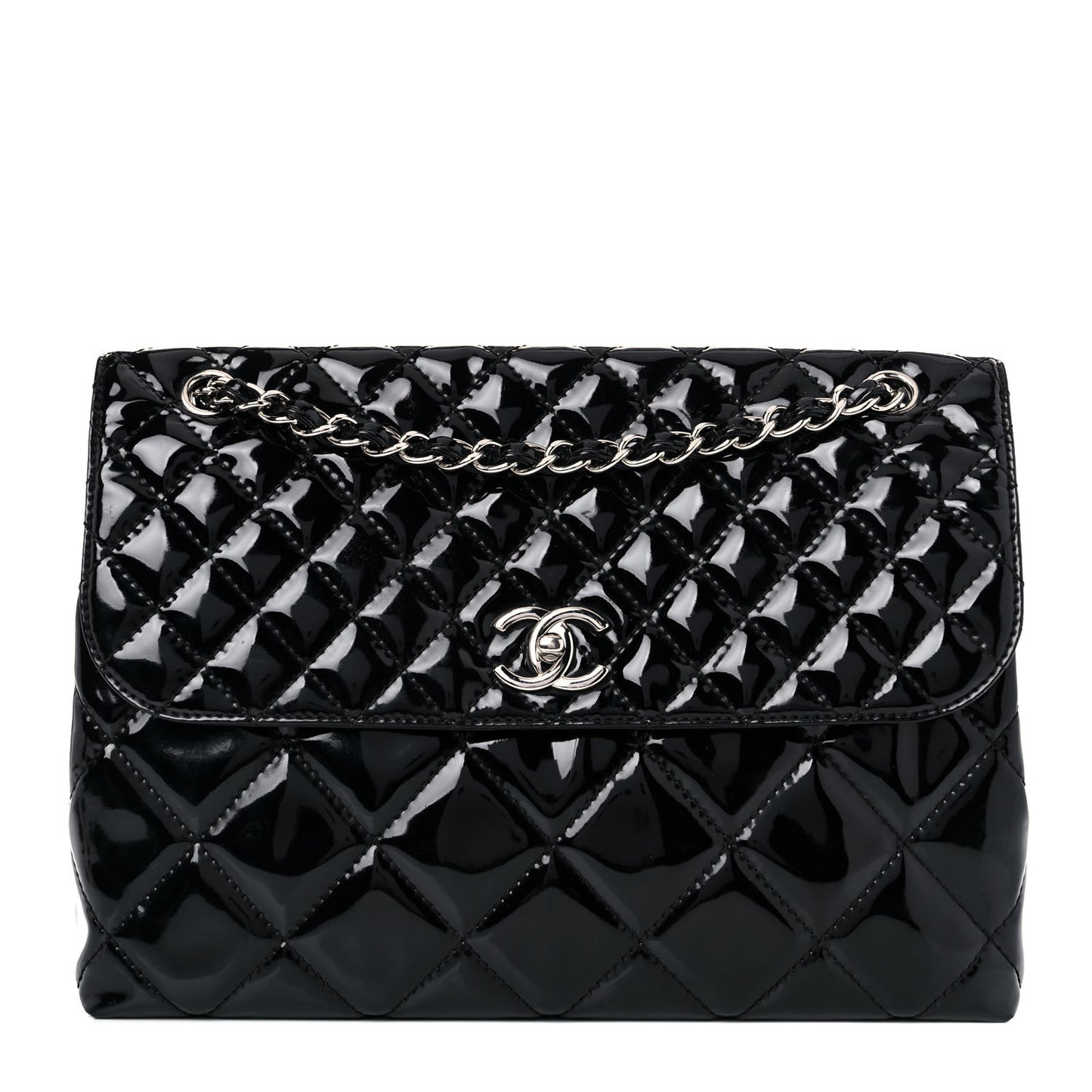 Vinyl Quilted In the Business Flap Bag Black